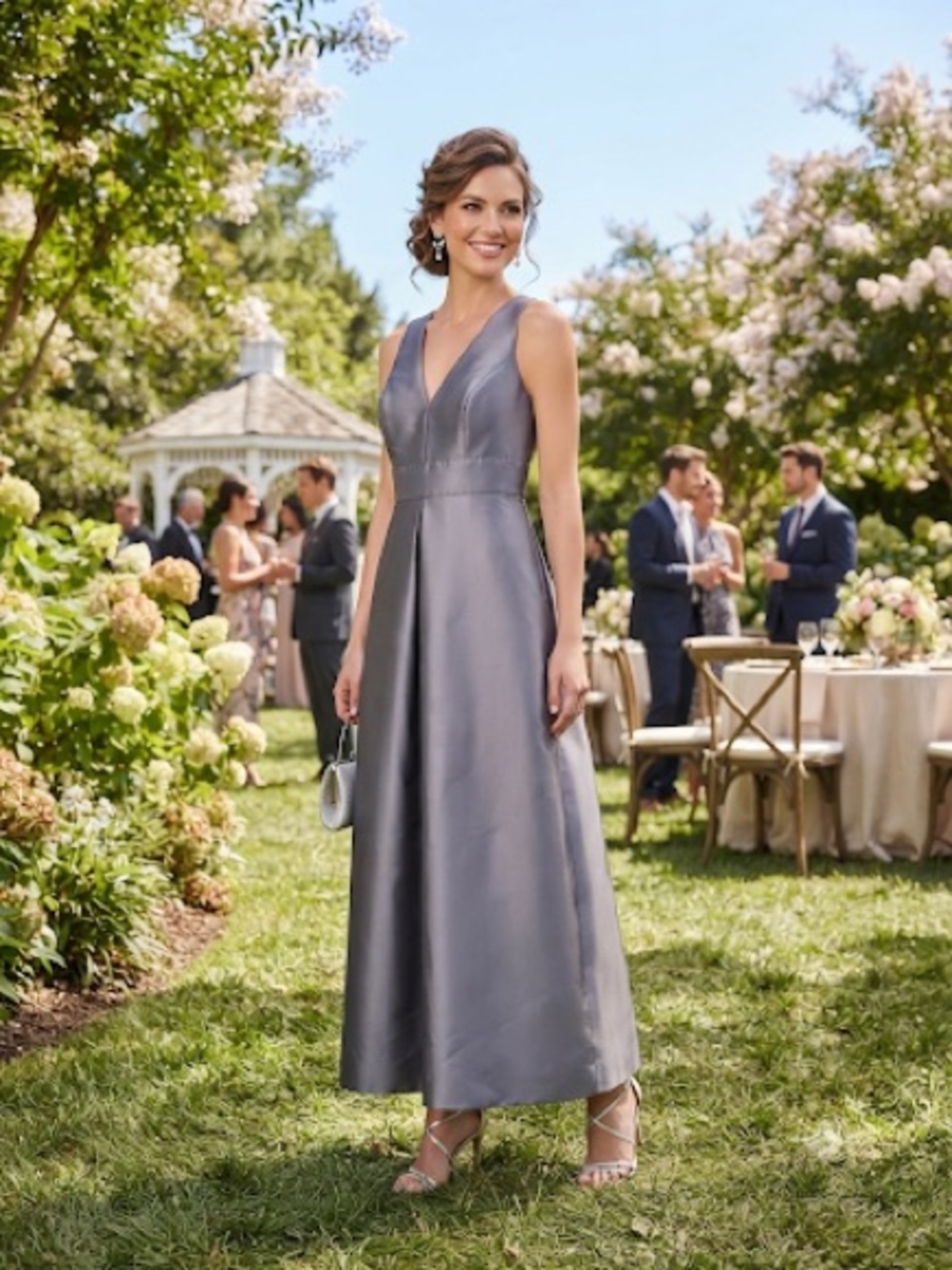 ALFRED SUNG Gray V-Neck Maxi Dress